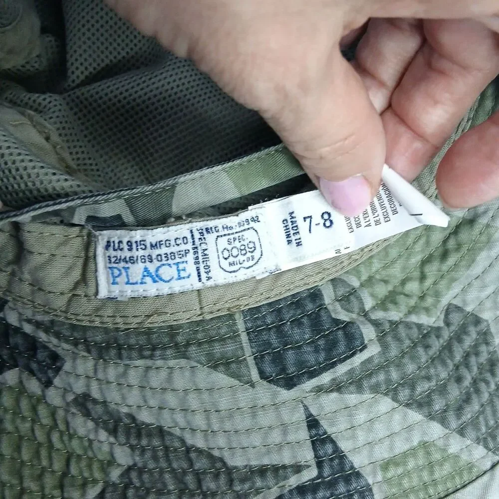The Children's Place Bucket Hat Camo Pocket Snap Sides Chin Strap Youth 7 - 8
